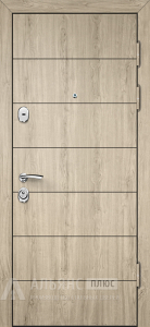 Межкомнатная тёплая дверь с отделкой деревом и декоративной резкой №103 внешняя - фото